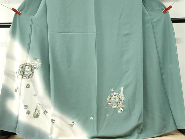 平和屋着物●螺鈿作家 藤本隆士 訪問着 陶器色紙飛鶴草花文 暈し染め 金彩 正絹 逸品 未使用 CABM3686yc