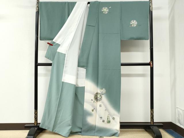 平和屋着物●螺鈿作家 藤本隆士 訪問着 陶器色紙飛鶴草花文 暈し染め 金彩 正絹 逸品 未使用 CABM3686yc