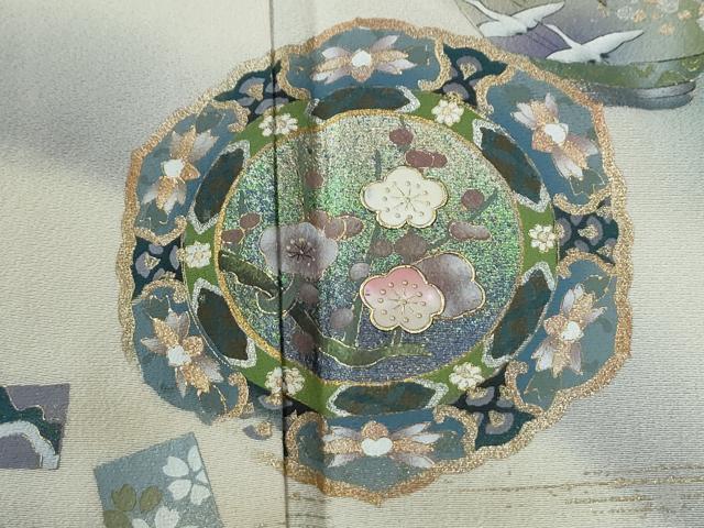 平和屋着物●螺鈿作家 藤本隆士 訪問着 陶器色紙飛鶴草花文 暈し染め 金彩 正絹 逸品 未使用 CABM3686yc