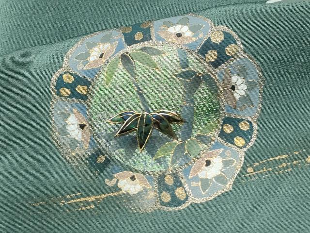 平和屋着物●螺鈿作家 藤本隆士 訪問着 陶器色紙飛鶴草花文 暈し染め 金彩 正絹 逸品 未使用 CABM3686yc