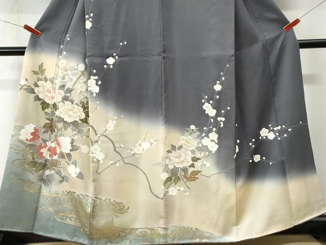 平和屋着物●訪問着 流水牡丹花文 暈し染め 金彩 正絹 逸品 CABM3687yc
