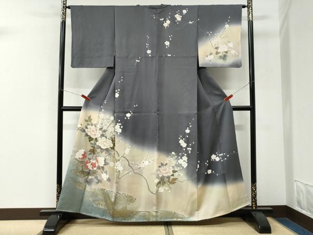 平和屋着物●訪問着 流水牡丹花文 暈し染め 金彩 正絹 逸品 CABM3687yc