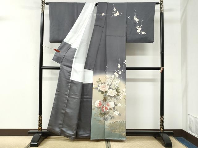 平和屋着物●訪問着 流水牡丹花文 暈し染め 金彩 正絹 逸品 CABM3687yc