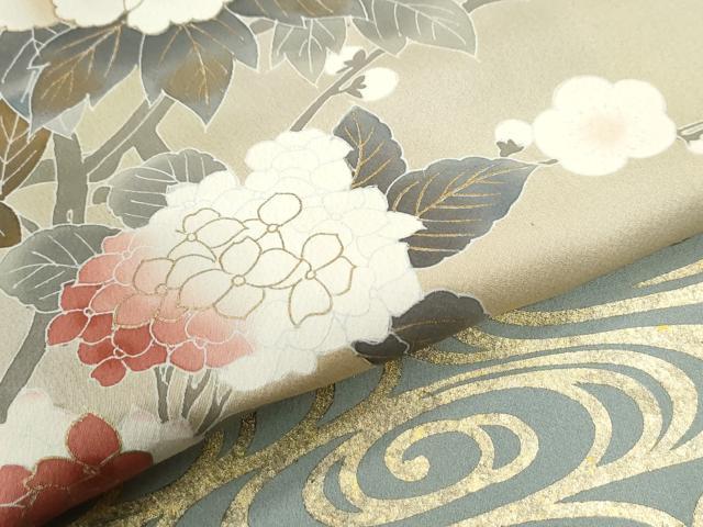 平和屋着物●訪問着 流水牡丹花文 暈し染め 金彩 正絹 逸品 CABM3687yc