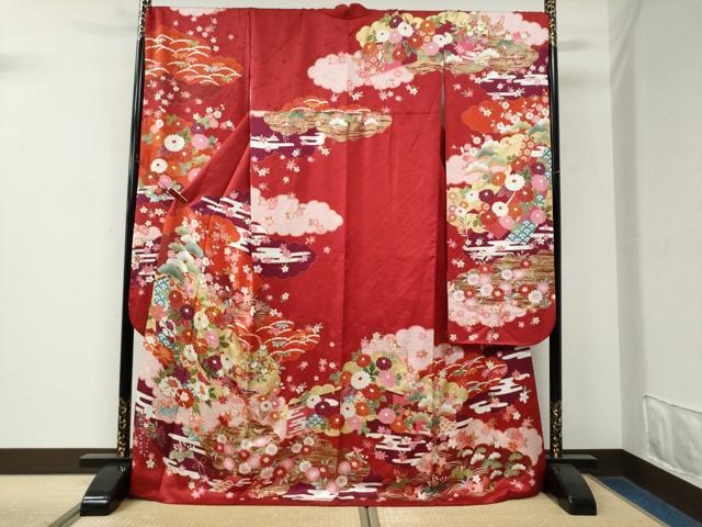 平和屋着物●豪華振袖 駒刺繍 雲取り几帳吉祥花文 金彩 正絹 逸品 CABM3690yc