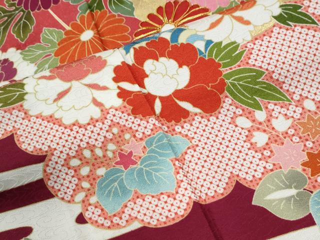 平和屋着物●豪華振袖 駒刺繍 雲取り几帳吉祥花文 金彩 正絹 逸品 CABM3690yc
