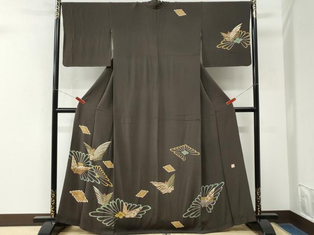 平和屋着物●訪問着 作家物 花菱松葉文 金彩 鬼しぼ縮緬 正絹 逸品 CABM3695yc