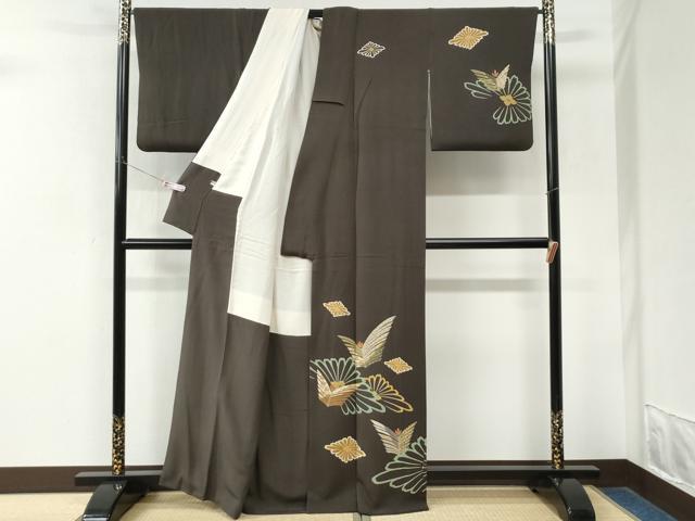 平和屋着物●訪問着 作家物 花菱松葉文 金彩 鬼しぼ縮緬 正絹 逸品 CABM3695yc
