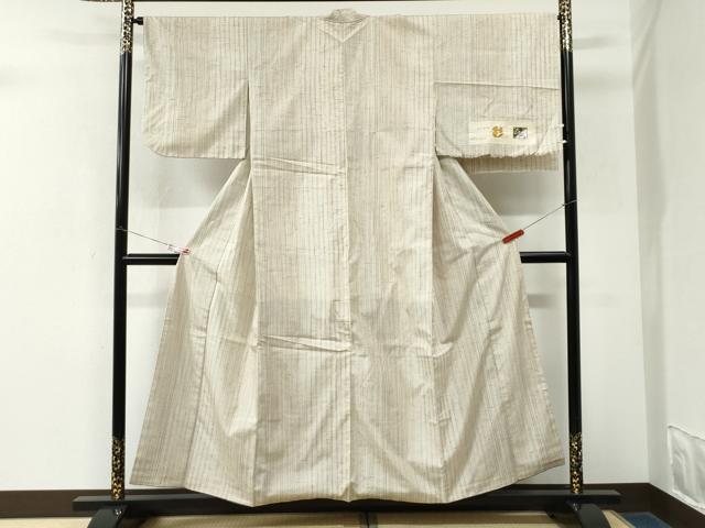 平和屋着物●上質な紬 古代糸織 縞 反端付き 正絹 逸品 CABM3696yc