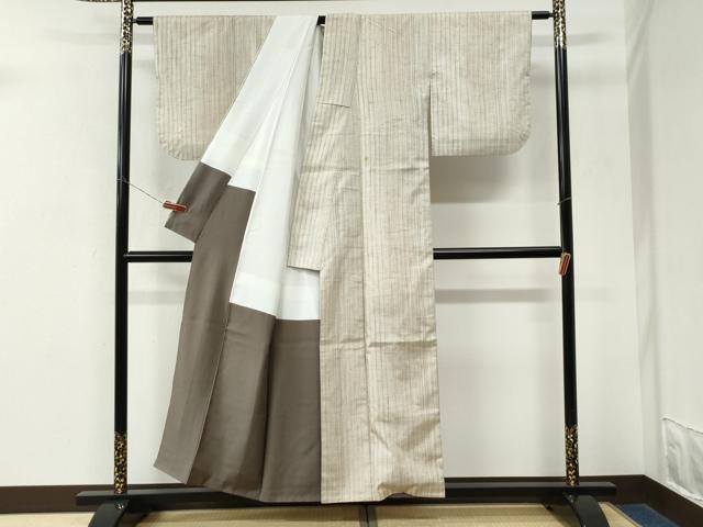 平和屋着物●上質な紬 古代糸織 縞 反端付き 正絹 逸品 CABM3696yc