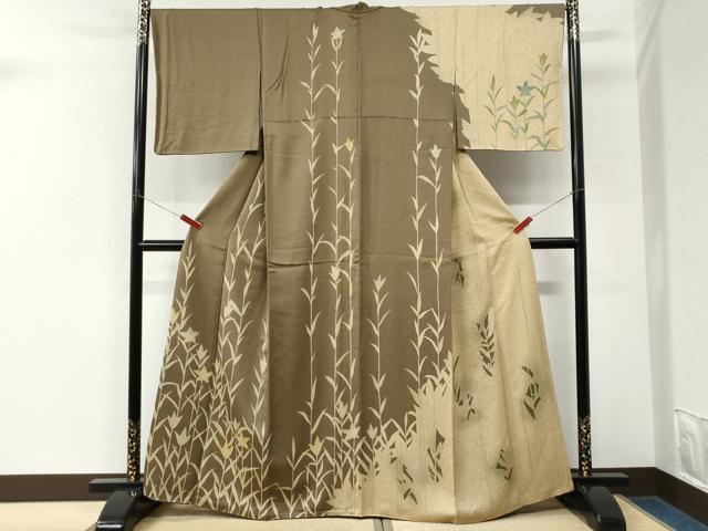 平和屋着物●訪問着 草花シルエット 正絹 逸品 CABM3705yc