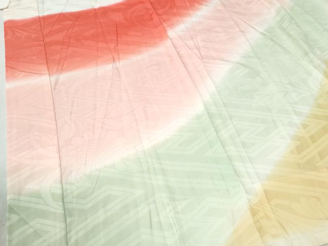 平和屋着物●振袖用長襦袢 無双仕立て 紗綾形草花地紋 暈し染め 半衿刺繍 正絹 逸品 CABM3718yc