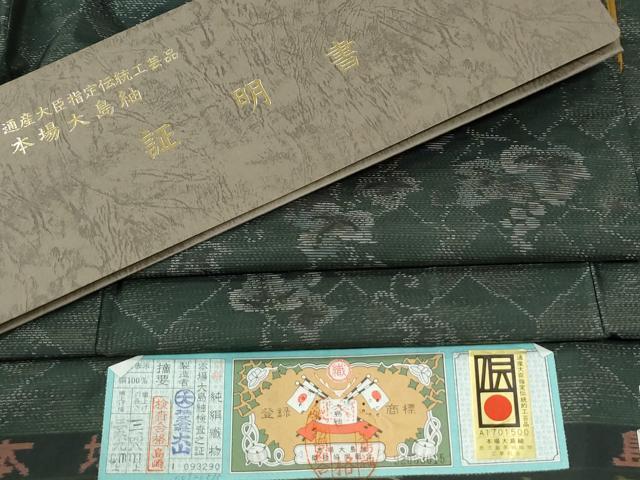 平和屋着物●本場大島紬 葡萄蔦の葉文 大山謹製 さが美扱い 証紙・証明書付き 正絹 逸品 CABM3726yc