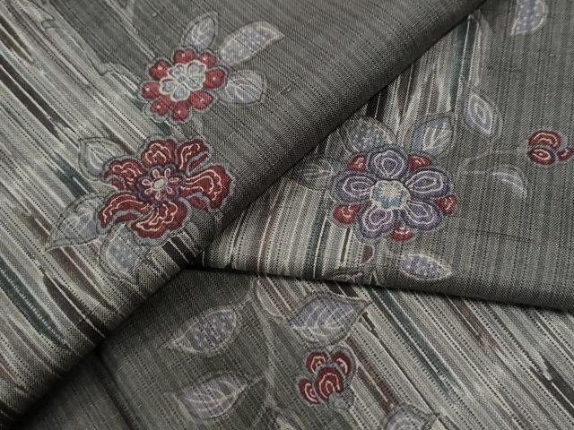 平和屋着物●上質な小紋 紬地 矢羽更紗枝花文 正絹 逸品 CABM3740yc