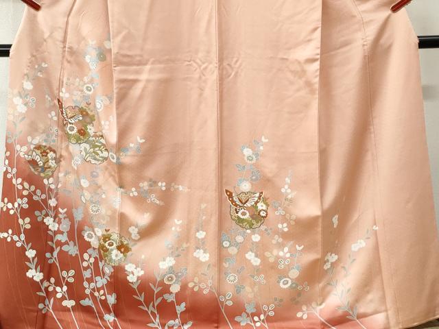 平和屋着物●訪問着 雪輪花蝶文 暈し染め 金彩 正絹 逸品 CABM3744yc
