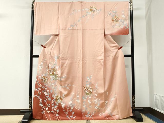 平和屋着物●訪問着 雪輪花蝶文 暈し染め 金彩 正絹 逸品 CABM3744yc