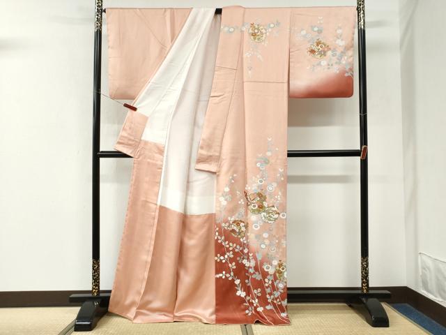 平和屋着物●訪問着 雪輪花蝶文 暈し染め 金彩 正絹 逸品 CABM3744yc