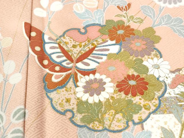 平和屋着物●訪問着 雪輪花蝶文 暈し染め 金彩 正絹 逸品 CABM3744yc