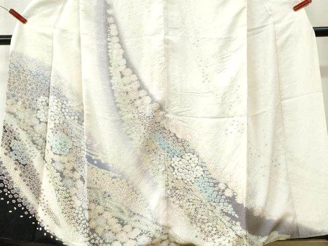 平和屋着物●中国三大刺繍 相良刺繍 訪問着 朧染め 重ね絞り 舞花文 暈し染め 銀通し地 正絹 逸品 CABM3753yc