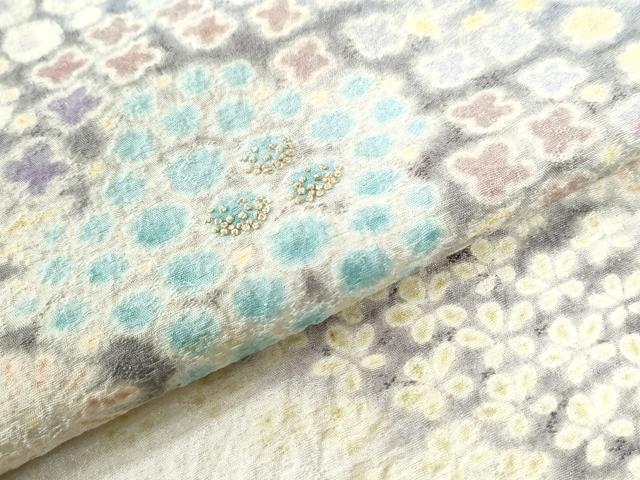 平和屋着物●中国三大刺繍 相良刺繍 訪問着 朧染め 重ね絞り 舞花文 暈し染め 銀通し地 正絹 逸品 CABM3753yc