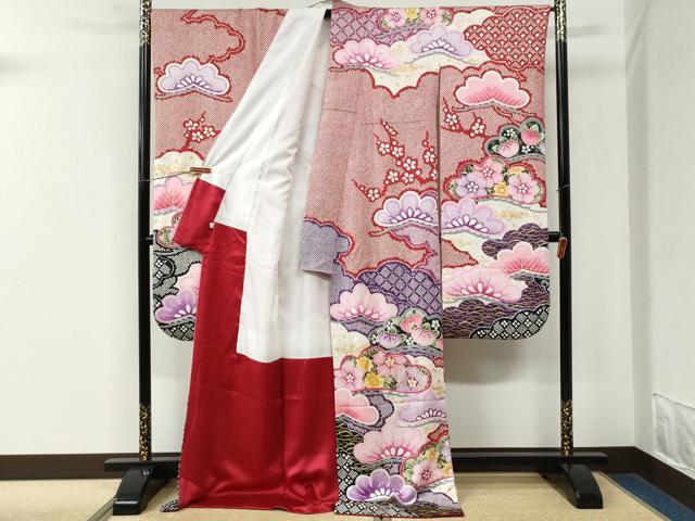 平和屋着物●豪華振袖 駒刺繍 絞り 雪芝橘松花文 金彩 正絹 逸品 CABM3759yc