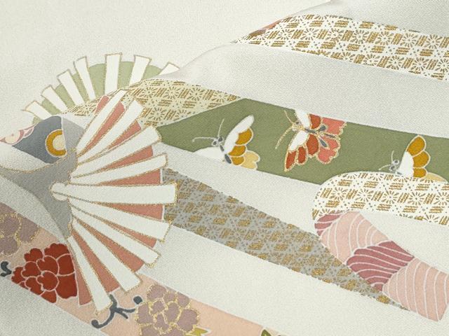 平和屋着物●訪問着 駒刺繍 鬘帯吉祥花蝶唐草文 金彩 正絹 逸品 CABM3763yc