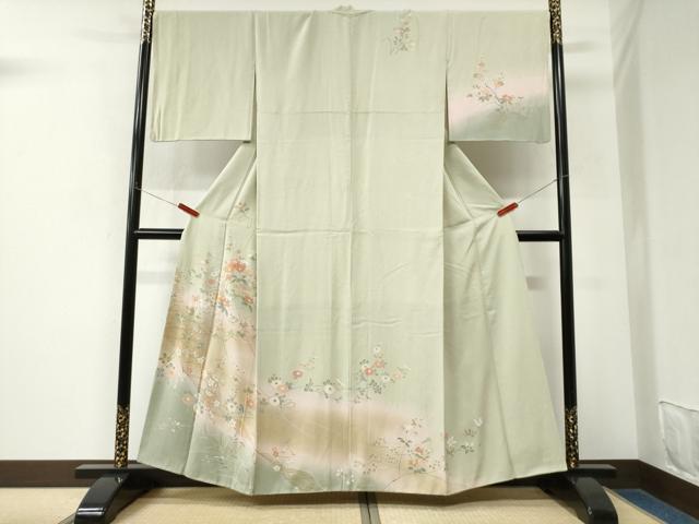 平和屋着物●訪問着 友禅 立波枝花文 暈し染め 正絹 逸品 CABM3765yc