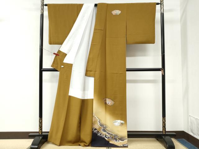 平和屋着物●訪問着 流水地紙鷺花文 暈し染め 金銀彩 正絹 逸品 CABM3772yc