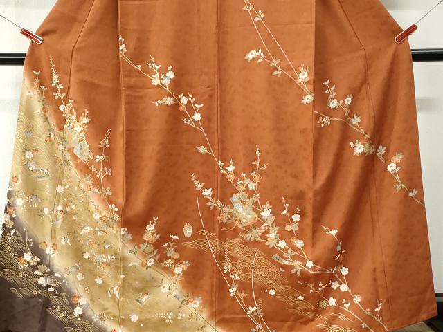 平和屋着物●訪問着 駒刺繍 文箱浜松花文 暈し染め 金彩 正絹 逸品 CABM3773yc