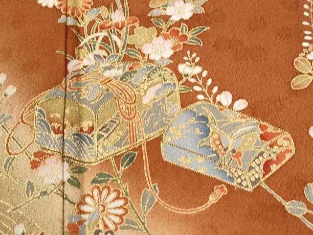 平和屋着物●訪問着 駒刺繍 文箱浜松花文 暈し染め 金彩 正絹 逸品 CABM3773yc