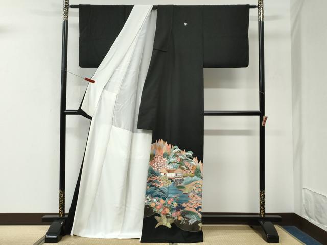 平和屋着物●豪華黒留袖 友禅 作家物 修學院 ロング丈 正絹 逸品 CABM3782yc