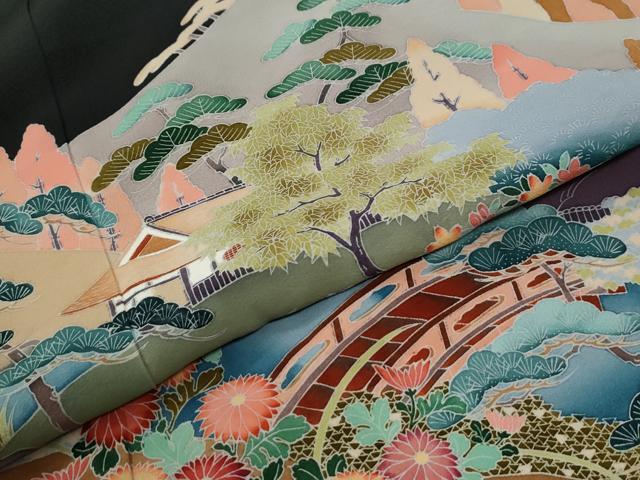 平和屋着物●豪華黒留袖 友禅 作家物 修學院 ロング丈 正絹 逸品 CABM3782yc