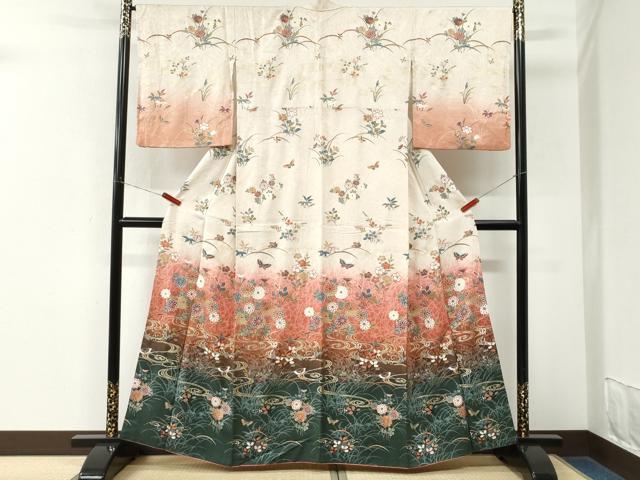 平和屋着物●訪問着 流水花蝶文 暈し染め 金彩 正絹 逸品 CABM3787yc