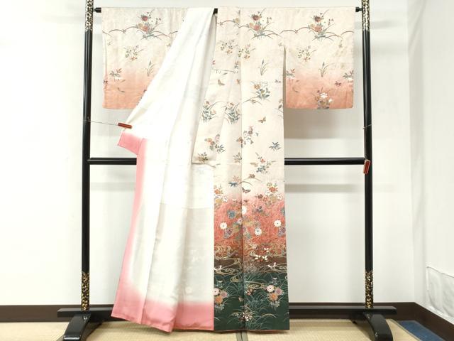 平和屋着物●訪問着 流水花蝶文 暈し染め 金彩 正絹 逸品 CABM3787yc