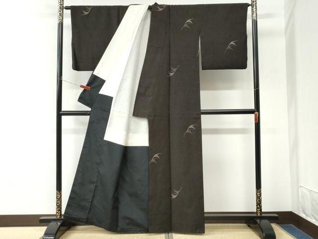 平和屋着物●上質な紬 飛鶴文 正絹 逸品 CABM3788yc