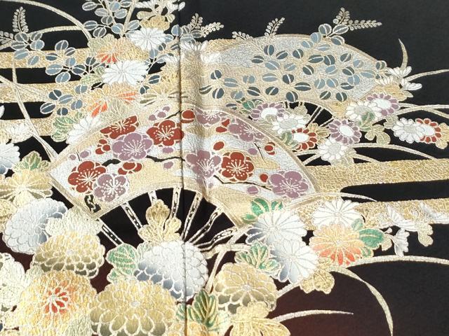 平和屋着物●豪華黒留袖 流水エ霞草花文 暈し染め 金彩 ロング丈 正絹 逸品 CABM3790yc