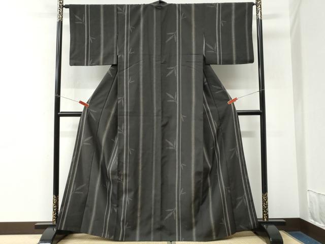 平和屋着物●上質な紬 80亀甲 枝葉文 黒地 正絹 逸品 CABM3796yc