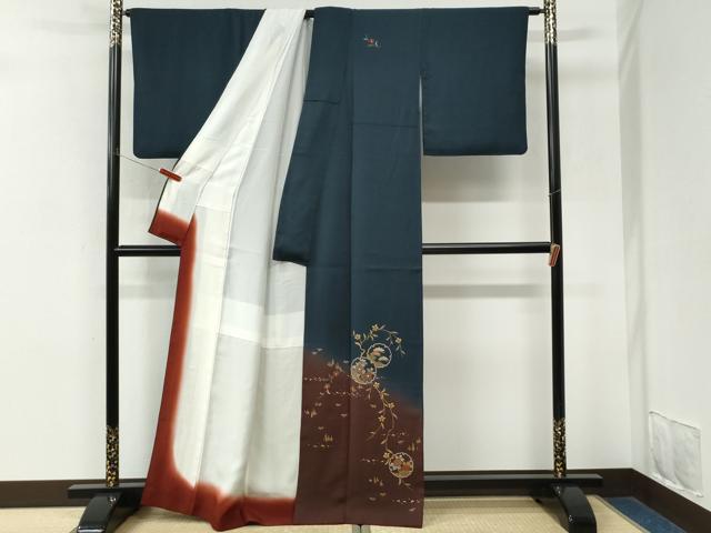 平和屋着物●訪問着 刺繍 雪輪草花文 暈し染め 金彩 正絹 逸品 CABM3803yc