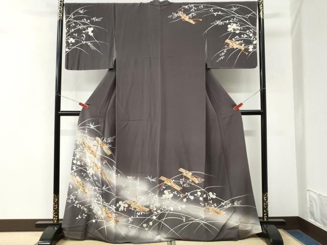 平和屋着物●訪問着 駒刺繍 短冊草花文 暈し染め 金彩 鬼しぼ縮緬 正絹 逸品 未使用 CABM3804yc