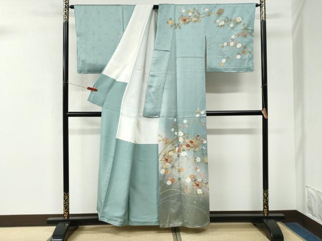 平和屋着物●中国三大刺繍 スワトウ刺繍 訪問着 地紙網目枝花文 暈し染め 金彩 正絹 逸品 未使用 CABM3812yc