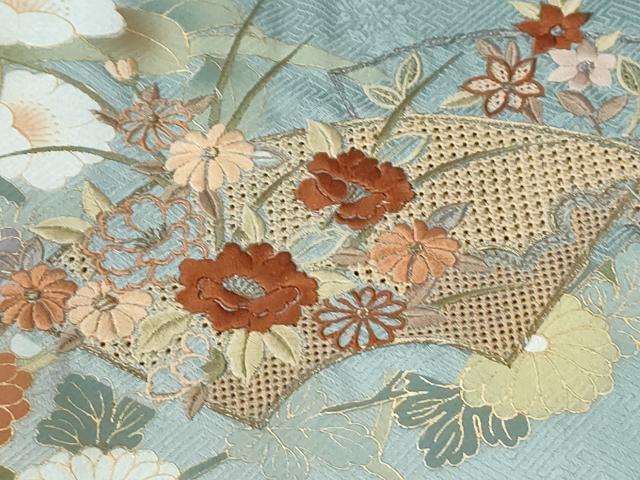 平和屋着物●中国三大刺繍 スワトウ刺繍 訪問着 地紙網目枝花文 暈し染め 金彩 正絹 逸品 未使用 CABM3812yc