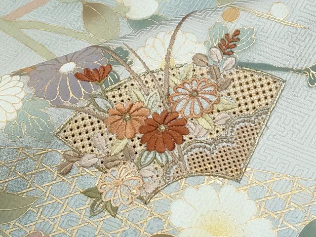 平和屋着物●中国三大刺繍 スワトウ刺繍 訪問着 地紙網目枝花文 暈し染め 金彩 正絹 逸品 未使用 CABM3812yc