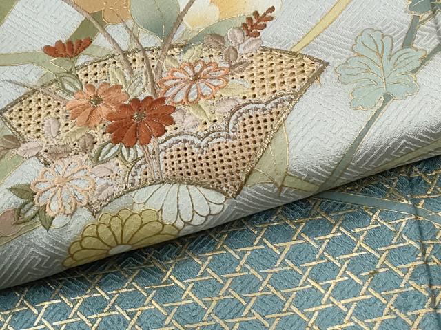 平和屋着物●中国三大刺繍 スワトウ刺繍 訪問着 地紙網目枝花文 暈し染め 金彩 正絹 逸品 未使用 CABM3812yc