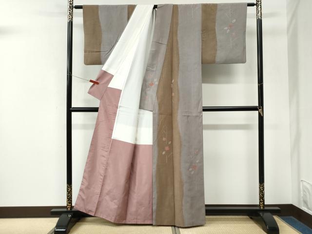 平和屋着物●上質な紬 絞り 枝花文 正絹 逸品 CABM3823yc