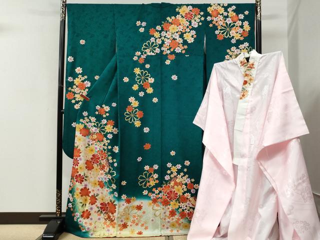 平和屋着物●豪華振袖・長襦袢セット 毬舞花文 暈し染め 金彩 半衿刺繍 正絹 逸品 CABM3826yc