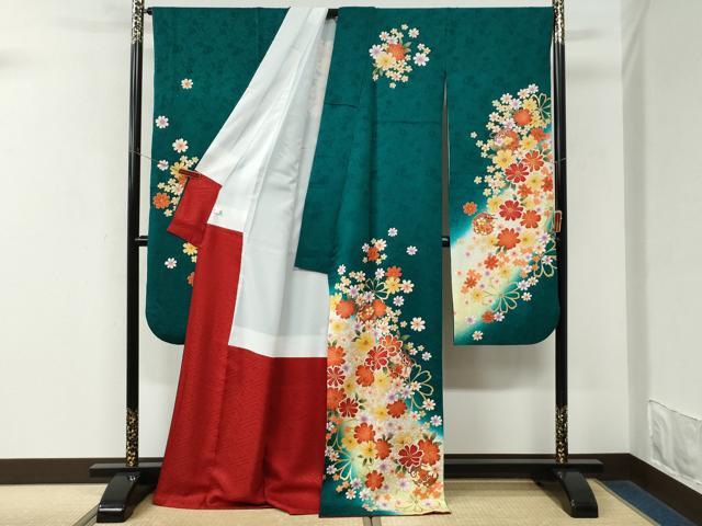 平和屋着物●豪華振袖・長襦袢セット 毬舞花文 暈し染め 金彩 半衿刺繍 正絹 逸品 CABM3826yc