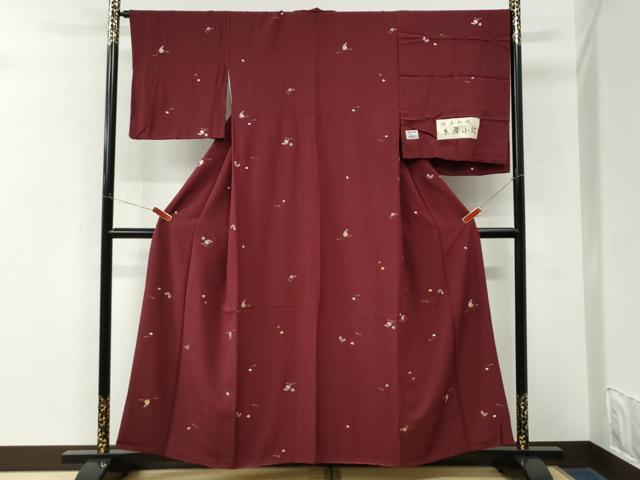 平和屋着物●京舞小紋 特選刺繍 鈴 溢れ松葉 独楽 金糸 反端付き 正絹 逸品 CABM3840yc