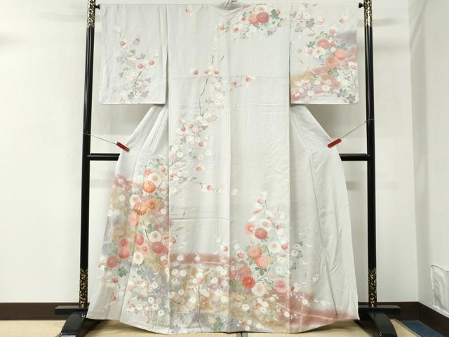 平和屋着物●訪問着 駒刺繍 竹垣枝菊文 暈し染め 金彩 正絹 逸品 CABM3845yc
