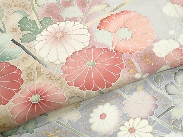 平和屋着物●訪問着 駒刺繍 竹垣枝菊文 暈し染め 金彩 正絹 逸品 CABM3845yc