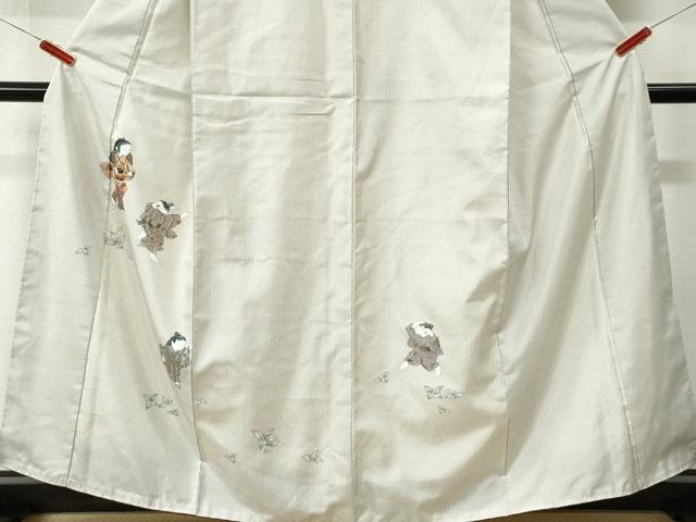 平和屋着物●訪問着 本場縞大島紬 手描き 童子遊び 正絹 逸品 未使用 CABM3852yc
